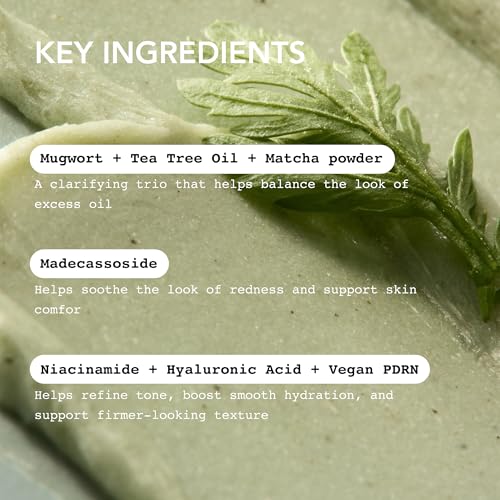 Whipped Korean Skincare Face Wash, Doubles as a Face Mask, Mugwort Tea Tree, Deep Cleansing Vegan Facial Cleanser for Oily Skin and Pore Care with Matcha, Centella Asiatica, Niacinamide