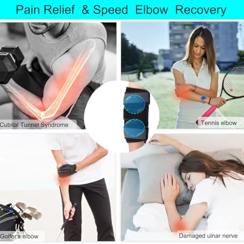 Elbow Splint Brace for Cubital Tunnel with 4pcs Reusable Ice Pack for Women and Men ,Ulnar Nerve Entrapment Brace, Adjustable Elbow Night Splint for Sleeping Elbow Support Brace for Tendonitis and Tennis Elbow-Pain Relief(Onesize)