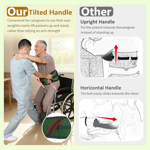 Gait Belts with Padded Handles,Transfer Belts Physical Therapy Belt for Seniors Moving, Lifting Belt Assist Patient/Elderly (Green, Large) Green