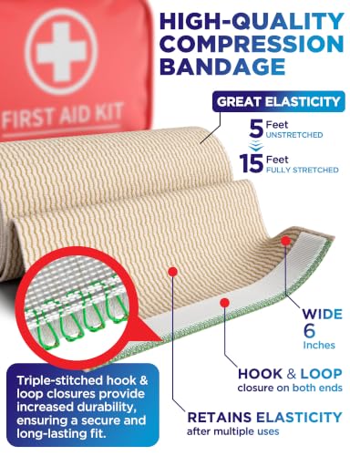 Premium Elastic Bandage Wrap - 6” (2pk) - Self-Closing Compression Bandage 2 Pack Elastic 6in