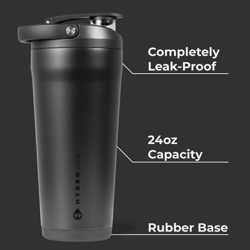 HydroJug 24 oz New Stainless Steel Shaker ‚Äì Insulated, Leakproof, BPA-Free with Silent Mixing Grate ‚Äì No Clumps, No Noise ‚Äì Premium Shaker for Fitness, Sports & Everyday Use, Black 24oz - BeesActive Australia
