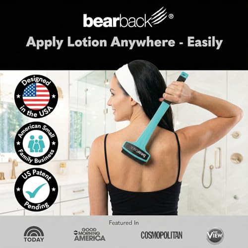 bearback Lotion Applicator for Back & Body Long-Reach Roller for Even Lotion, Sunscreen, Self-Tanner & Medication Application Foldable, Reusable, No-Help Design American Small Business (Teal) Teal