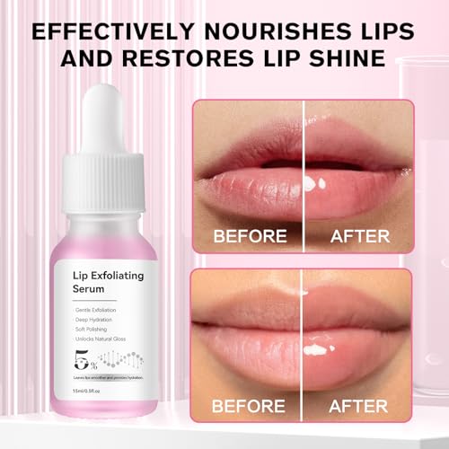 PHA 5% Exfoliating Lip Serum – Overnight Leave-On Treatment for Dry, Cracked Lips, Hydrating Lip Exfoliator & Primer for Smoother, Softer, Plump-Looking Lips (1) 1