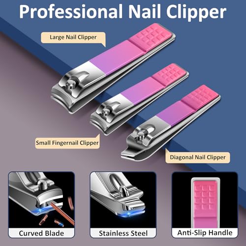 BLESWIN 10 in 1 Manicure Pedicure Kit, Manicure Kit for Women Professional, Mens Nail Grooming Kit, Manicure Tools Gift for Luxury Leather Travel Case for Family Friends (Pink & Purple) 5-Gradient Pink & Purple