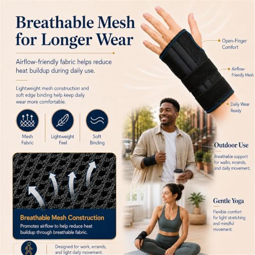 Carpal Tunnel Wrist Brace, Removable Palm Splint, Night Support Left Large
