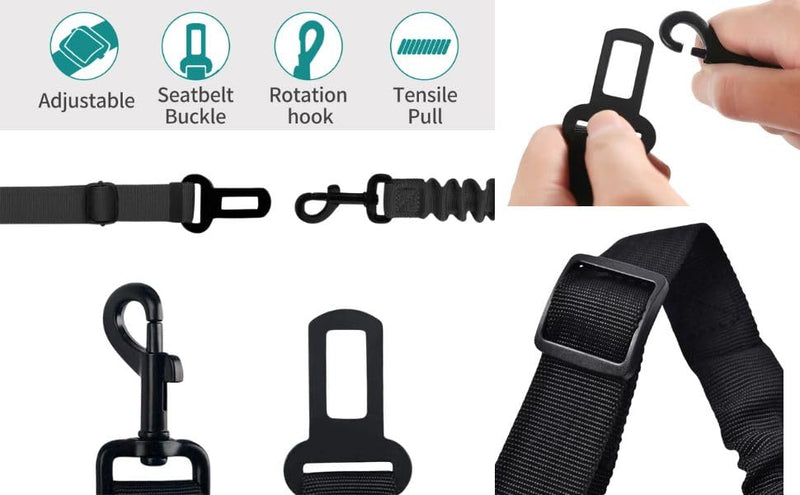 Norox Set of 3 Retractable Seat Belts: Adjustable Dog Seat Belt for Car | Sturdy, Durable, 360 Degree Rotating Elastic Straps for Pet Safety | Universal Fit Small to Large Dog Seat Belt Harness, Black - BeesActive Australia