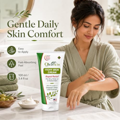 Oleavicin Extra Strength Anti-Itch Cream - Itchy Skin Cream for Fast Itch Relief - Natural Anti Itch Cream for Adults & Kids - Organic Olive Leaf Extract - Steroid-Free Rash Relief for Sensitive Skin 1 Pack