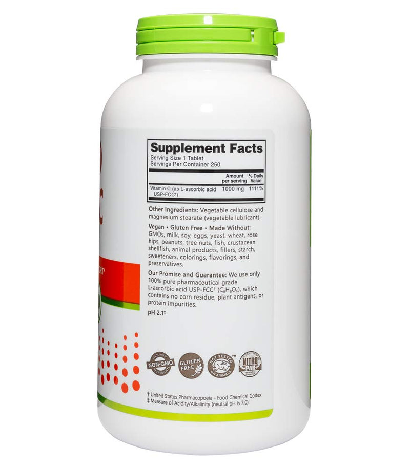 NutriBiotic - Vitamin C 1000 Mg, 250 Count Tablets | Essential Immune & Antioxidant Collagen Support Supplement | Pharmaceutical Grade L-Ascorbic Acid | Vegan, Non-GMO & Gluten Free