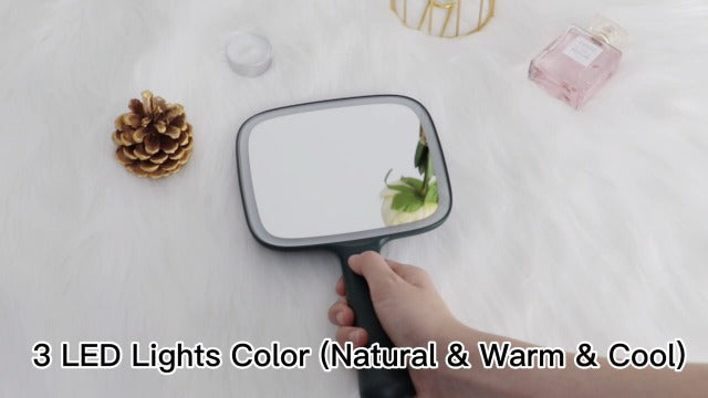 Hand Mirror with 3 Light Color, 6.2'' X 5.9'' Lighted Handheld Mirror White