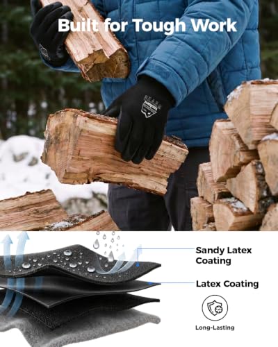 toolant Winter Work Gloves for Men & Women, Freezer Gloves with Super Durable & Grip, Insulated Liner for Cold Weather 2 Pair Large Blue
