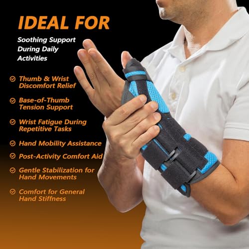 Thumb Spica Splint Brace - Left/Right Hand Wrist Support for Carpal Tunnel, De Quervain's, Arthritis Pain Relief & Sprains - Adjustable Stabilizer with Aluminum Splint for Women Men, Right, L Right Hand