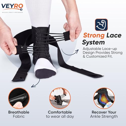 Lace Up Ankle Brace for Men & Women – Adjustable Ankle Support Straps for Sprained Ankle, Achilles Tendonitis, Ligament Injury & Pain Relief – Sports Ankle Brace for Basketball, Football & Volleyball (Large) Large
