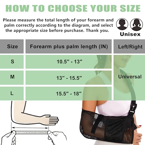 KONSEDIK Mesh Arm Sling - Medical Shoulder Sling for Shower - Adjustable Arm Brace,for Men Women Rotator Cuff Injury,Left Right Arm,Wrist, Elbow,Clavicle Fracture Post-Surgery(Small) Black Small