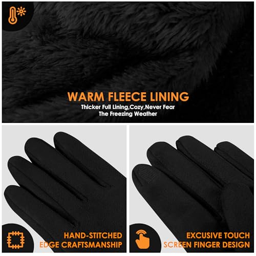 Womens Suede Gloves for Cold Weather, Winter Thick Warm Fleece Lined X-Large Black