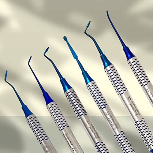 German Stainless-Dental Composite Resin Filled Scraper Non Stick Filling Instruments Kit-Dental Filling Spatula,Double Headed Dental Restoration Tool Blue Titanium