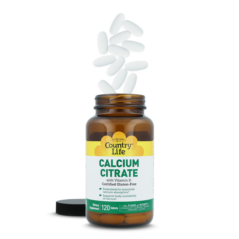 Country Life Calcium Citrate with Vitamin D, 500mg, 120 Tablets | Formulated to maximize calcium absorption*, Supports body availability of calcium*, Vegan, Gluten-Free, Halal & Kosher Parve 120 Count (Pack of 1)