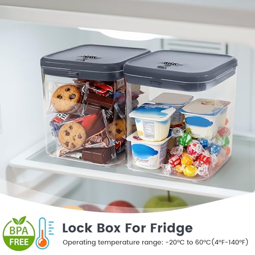 Small Lock Box for Safe Medication,Clear Lock Box with Combination Code,Locked Medicine for Pills First Aid,Lockable storage box for Snack/Fridge/Food/Phone medicine Organizer 5.5x5.5x4.9 Grey Lid Small