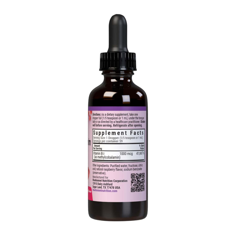 Bluebonnet Nutrition Liquid Cellular Active Methycobalamin Vitamin B12, 1000 mcg, For Cellular Energy Production and Nervous System Health, Soy-Free, Gluten-Free, Dairy-Free, Vegan, 2OZ, 59 Serving | Vegan, Gluten-Free, Soy-Free, Dairy-Free