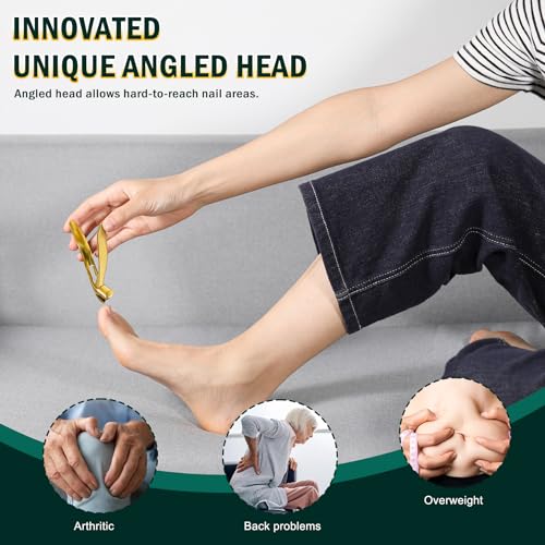 FVION Ergonomic Seniors Toenail Clippers, Curved Head Toe Nail Clippers for Thick Nails with Nail Catcher and Metal Nail File, Precision Nail Care Tool for Easier Trimming (Gold) Gold