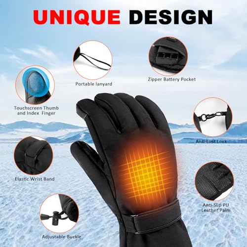 Heated Gloves for Men & Women - Waterproof & Touchscreen with AA Battery Box for Non-Slip Warmth in Skiing, Hunting, Fishing, Cycling & Outdoor Work Large