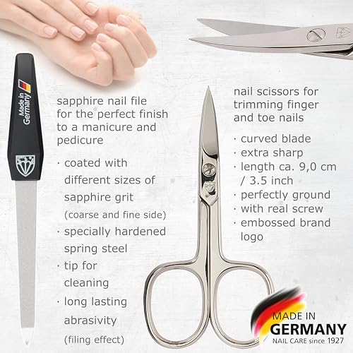 3 Swords Germany - Brand Quality 7-piece Manicure kit with Rainbow Nail Buffer and Many More Tools in Black Artificial Leather case
