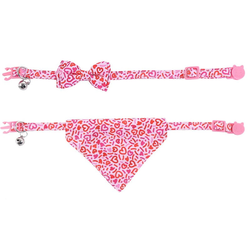 Valentine's Day Cat Collar Breakaway with Bow Tie Bandana and Bell Holiday for Kitty Adjustable Safety Love Heart Valentine-4 - BeesActive Australia