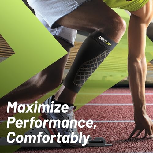 Spark Brownmed Kinetic Calf - Compression Calf Sleeve with Embedded Kinesiology Tape - Calf Brace for Running, Shin Splints & Cycling - Leg Compression Sleeve for Men & Women - Medium