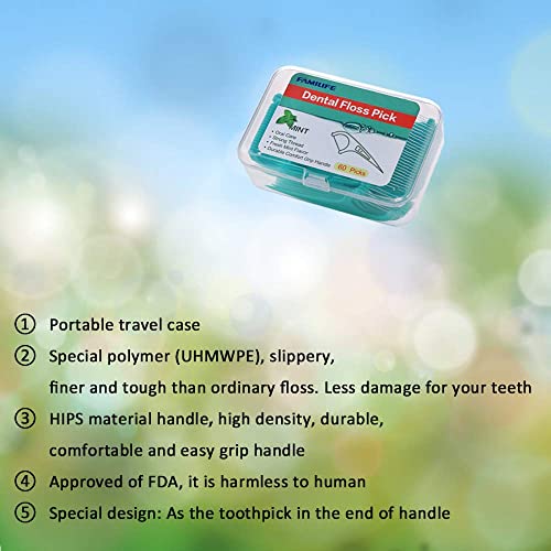 FAMILIFE Mint Dental Floss Picks for Teeth, 420 Count with Travel Cases Mint 420 Count
