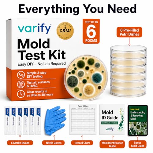 Varify Mold Test Kit for Home Air Quality | Air Quality Test Kit & Black Mold Detector for Home | 6-Petri-Dish Indoor Airborne Spore Sampler | Easy-to-Use with Clear Instructions & ID Booklet 6 Pack