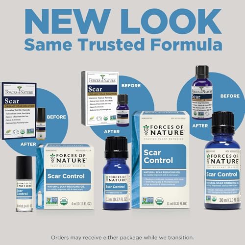 Forces of Nature Scar Treatment, Reduce Stretch Marks, Surgical Scars, Old and New Scars, Burn Scars, and Keloids, Organic Homeopathic Medicine for Skin Care, Promotes Healthy Skin, 1 FL OZ