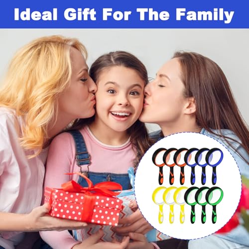 12 Pack Magnifying Glass, 50 mm 10 X Glasses Lens Reading Magnifier for Kids and Seniors, Non-Slip Handheld Magnifying Glass for Close Work, Nature Exploration