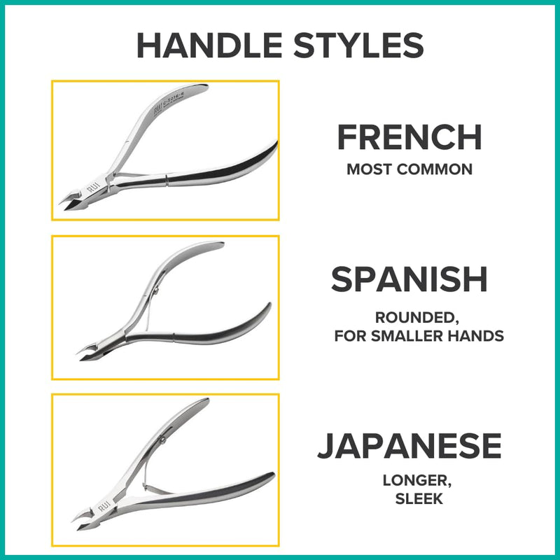 Rui Smiths Ultra-Premium Stainless Steel Cuticle Nippers - Professional Stainless Steel Cuticle Cutters - Spanish Handle, Rounded Box Joint, Matte Chrome Plated - 5mm Jaw, Single Spring 5mm Jaw, Spanish Handle Silver
