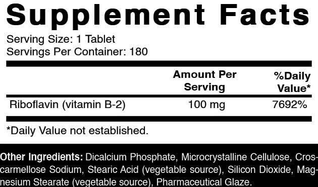 Oxify B2 (Riboflavin) 100 mg, 180 Tablets | Gluten-Free, Non-GMO, Made in USA