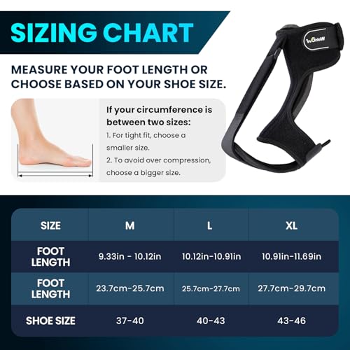 Welnove Plantar Fasciitis Night Splint, Foot stretcher for plantar fasciitis, Foot Brace for Plantar Fasciitis, Support Relief Foot Drop Achilles Tendonitis Day Night - Black, Medium Size