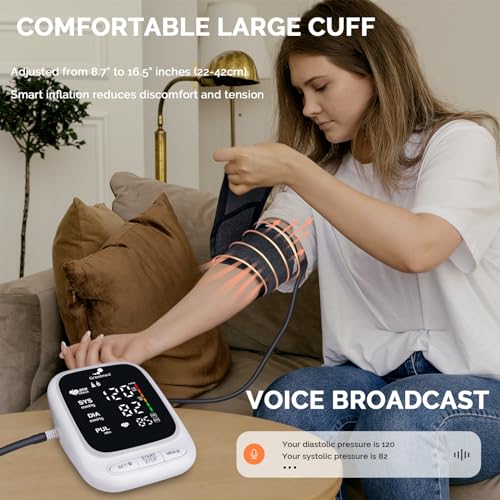 Blood Pressure Monitor Upper Arm Automatic Talking Blood Pressure Cuff, Rechargeable Blood Pressure Machine for Home Use Digital Led Display, Adjustable 8.7"-16.5" Large BP Cuff Dual User Model