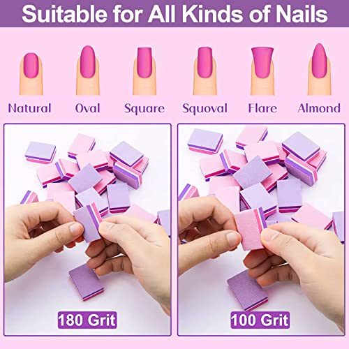 CGBE Nail Buffer (50 Pack), Buffer Block Nail File 100/180 Grit, Mini Nail Buffers Block Sponge Double Sided Nail File for Acrylic Nails Manicure Tools (Pink-Purple) Pink-purple