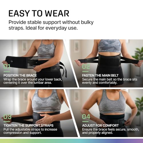Modvel Back Brace for Lower Back Pain Women and Men – Lumbar Support Belt for Sciatica, Herniated Disc, Muscle Strain – Adjustable Breathable Work Brace with 6 Stays – Support for Posture Black Medium