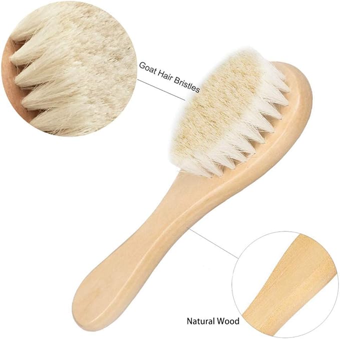 Kingsie Baby Hair Brush, Comb, Set of 2, Natural Wood, Goat Wool, Brush, Comb, Newborn, Baby Hair Care, Baby Shower, Gift -  Australia