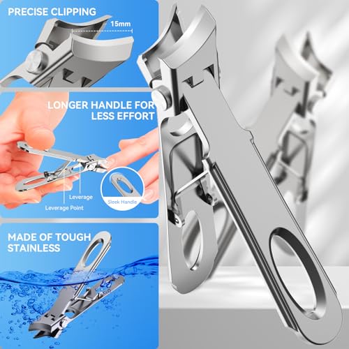 Toenail Clippers for Seniors Thick Toenails, Sharp Toe Nail Clippers Set for Men Women, Heavy Duty Fingernail Clipper Pedicure Tools for Feet, Professional Manicure and Pedicure Kit with Nail Scissors Black 7PCS Nail Clippers Set