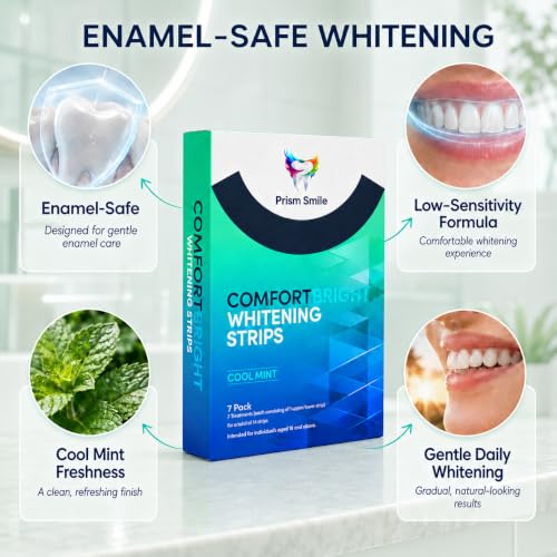 6% Hydrogen Peroxide Teeth Whitening Strips - 14 Treatments (28 Strips) - No-Slip Residue-Free - Enamel Safe Zero Sensitivity - Removes Coffee, Tea, Wine & Tobacco Stains - Cool Mint 2 Count