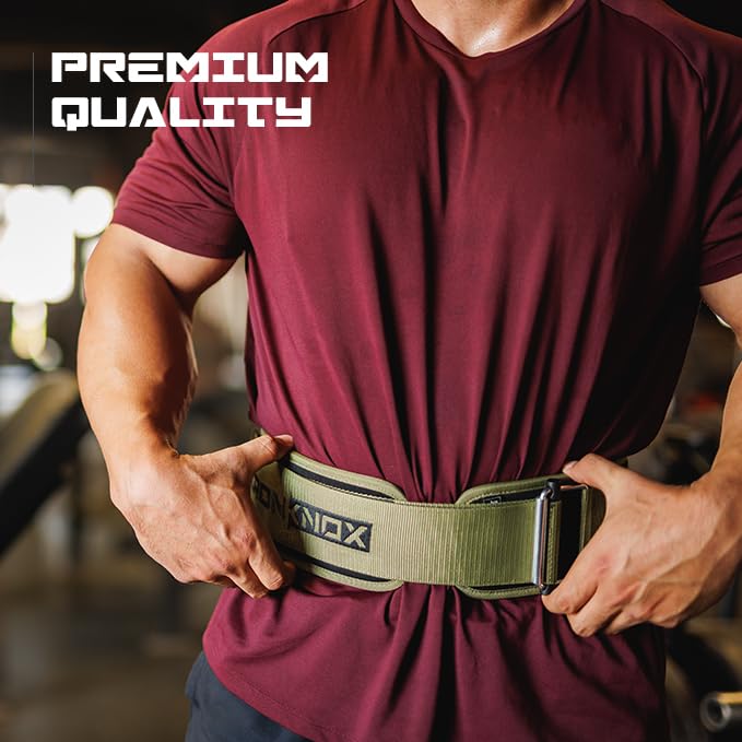 Premium Weight Lifting Belt, 4 Inch Weight Belt for Men and Women with Self Locking Metal Buckle for Maximum Support, Weightlifting Belt for Squat or Deadlift, Durable Gym Belt for Men Medium Olive Green