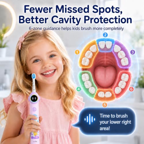usmile Q30 Kids Smart Toothbrush, Voice-Guided Coaching, Ages 3-8 (Purple) Purple