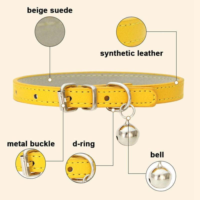 Pink Puppy Collar with Bell, Soft Pu Leather Kitten Dog Collars Adjustable Buckle for XXS XS Extra Small Medium Tiny Female Male Boys Girls Pets Small Cats Teacup Yorkie X-Small S for Neck 10"-13" Pink - BeesActive Australia