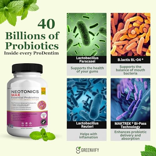 NeoTonics Max Essential Probiotics for Gums and Teeth Health - 40 Billion CFU Advanced Oral Probiotics, Fresh Breath Support - 60 Capsules, Oral Care Supplement (1 Pack) 1