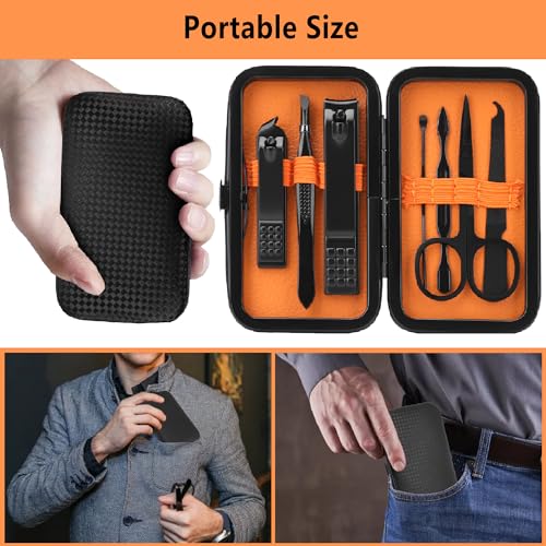 Manicure Set Men Nail Clipper Set Personal Care Nail Grooming Kits Travel Nail Care Set Manicure Tools Fenlebeneil Nail Clippers Pedicure Kit Basic Nail Care Tools Gift for Men Women Small-8Pcs Black-orange