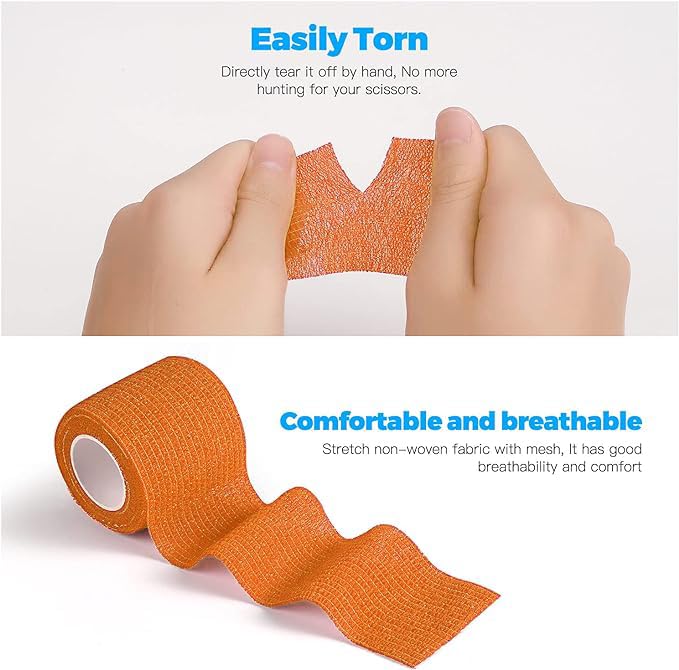 Self Adhesive Bandage Wrap, Medical Tape in First Aid Kit Cohesive Bandage Wrap for Sport & Athletic,and Wound Care for Animals Such as Cats, Dogs, and Horses 2" x 5 Yards 8 Rolls (Orange) Orange - BeesActive Australia