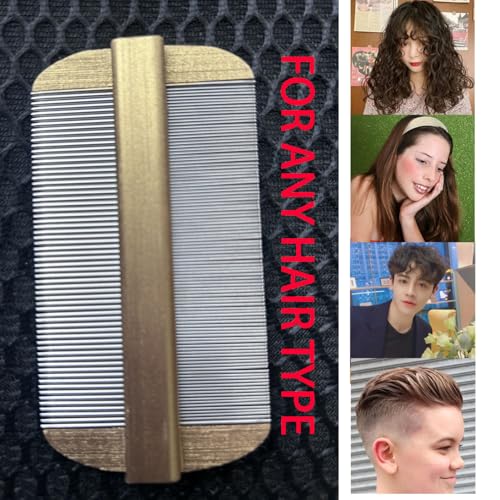 Vivifivenca Durable Lice Comb Stainless Steel Asian Large size 4inch Double - Sided Ultra Fine Tooth (Nits/Eggs), Dense Tooth (Flea/Ticks/Dandruff), Safe for Humans & Pets Scalp (Gold）