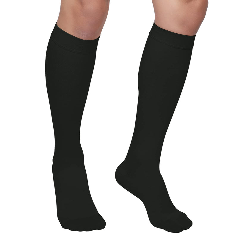 MGANG® 20-30 mmHg Compression Socks, Knee High Compression Stocking for Men and Women, Closed Toe, for Varicose Veins, DVT, Swelling, Edema, Shin Splints, Black Large Closed-toe Black - BeesActive Australia