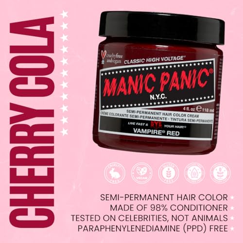 MANIC PANIC Classic Vampire Red Semi Permanent Hair Color - Deep Blood Red Hair Dye for Women & Men That Lasts 4-6 Weeks - Vegan, Ammonia & Cruelty-Free - Create & Mix Custom Shades (4oz / 2pk)