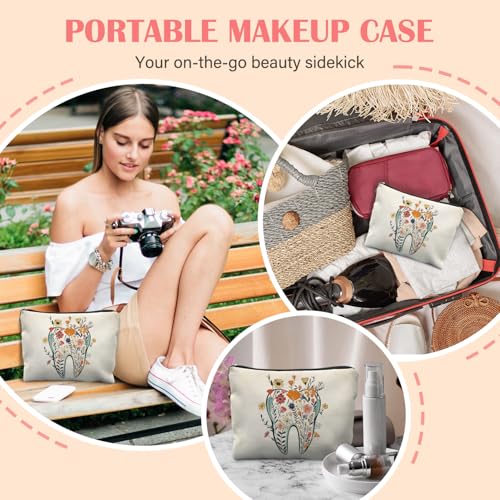 Dentist Gifts Makeup Bag for Women, Dental Assistant Hygienist Gifts Cosmetic Bag for Purse, Floral Tooth Dental Makeup Zipper Pouch